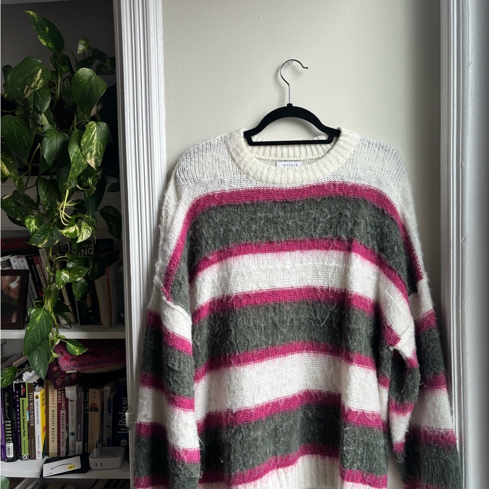 Topshop Pink and Green Crew Neck Sweater